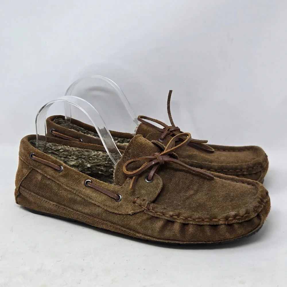 Florsheim Mens Brown Suede Faux Fur Lined Moccasin Slippers 5382106 Size 12M